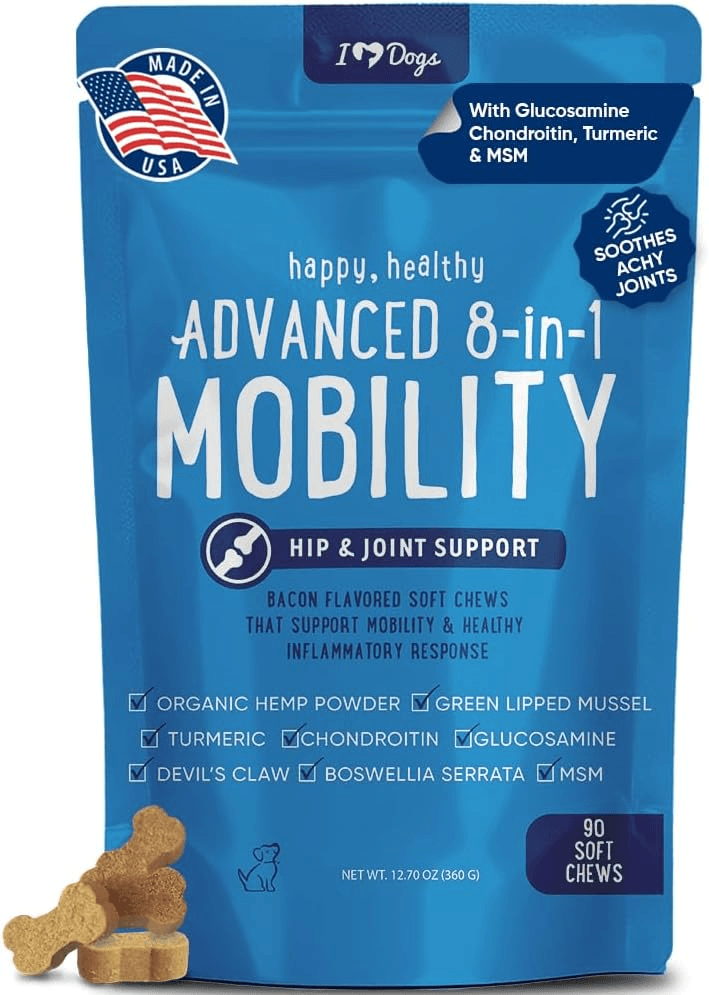 iHeartDogs Advanced 8-in-1 Mobility soft chews package